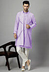 Hand Embroidered Dupion Silk Kurta Set in Light Purple