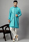 Hand Embroidered Dupion Silk Kurta Set in Sky Blue