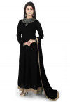 Hand Embroidered Georgette Abaya Style Suit in Black