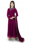 Hand Embroidered Georgette Abaya Style Suit in Purple
