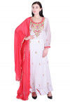 Hand Embroidered Georgette Abaya Style Suit in White