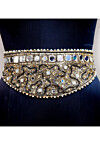 Hand Embroidered Georgette Adjustable Waist Belt in Black