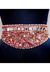 Hand Embroidered Georgette Adjustable Waist Belt in Fuchsia