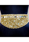 Hand Embroidered Georgette Adjustable Waist Belt in Golden