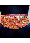 Hand Embroidered Georgette Adjustable Waist Belt in Red