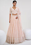 Hand Embroidered Georgette Lehenga in Peach