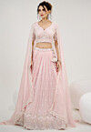 Hand Embroidered Georgette Lehenga in Pink