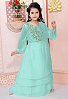 Hand Embroidered Georgette Lehenga in Sea Green