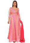 Hand Embroidered Kota Silk Abaya Style Suit in Multicolor