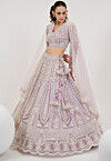 Hand Embroidered Net Lehenga in Light Purple