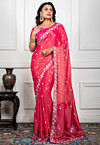 Hand Embroidered Pure Chiffon Shimmer Saree in Fuchsia