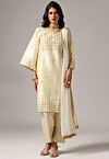 Hand Embroidered Raw Silk Pakistani Suit in Cream
