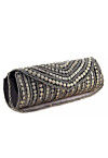 Hand Embroidered Synthetic Cylindrical Clutch Bag in Black