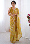 Hand Embroidered Tissue Saree in Yellow