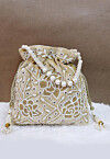 Hand Embroidered Velvet Potli Bag in Beige