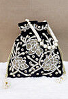 Hand Embroidered Velvet Potli Bag in Black