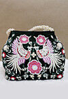 Hand Embroidered Velvet Potli Bag in Dark Green