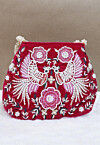 Hand Embroidered Velvet Potli Bag in Fuchsia