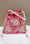 Hand Embroidered Velvet Potli Bag in Fuchsia