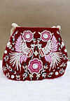 Hand Embroidered Velvet Potli Bag in Maroon