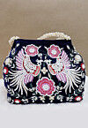 Hand Embroidered Velvet Potli Bag in Navy Blue