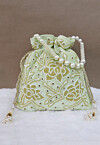 Hand Embroidered Velvet Potli Bag in Pastel Green
