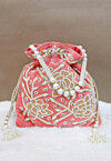 Hand Embroidered Velvet Potli Bag in Peach