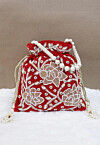 Hand Embroidered Velvet Potli Bag in Red