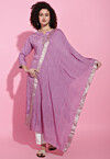 Hand Embroidered Viscose Silk Jacquard Pakistani Suit in Light Purple