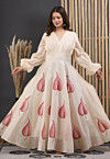 Hand Painted Chanderi Silk Maxi Dress in Off White