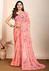 Hand Painted Georgette Saree in Peach