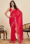 Embellished Georgette Scalloped Saree in Red