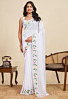Embellished Georgette Scalloped Saree in White