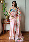 Hand Painted Organza Saree in Peach