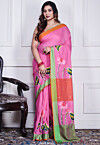 Hand Painted Pure Cotton Saree in Pink