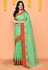 Handloom Cotton Slub Saree in Green