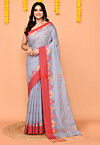 Handloom Cotton Slub Saree in Light Blue