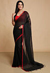 Handloom Cotton Mulmul Saree in Black