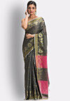 Handloom Cotton Saree in Dark Grey