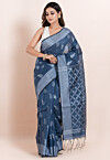 Handloom Cotton Saree in Dusty Blue