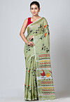 Handloom Cotton Saree in Dusty Green