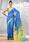 Handloom Cotton Jamdani Saree in Light Blue