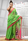 Handloom Cotton Jamdani Saree in Light Green