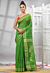 Handloom Cotton Jamdani Saree in Light Green