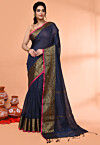 Handloom Cotton Saree in Navy Blue