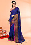 Handloom Cotton Saree in Royal Blue