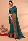 Handloom Cotton Saree in Teal Green