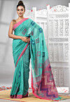 Handloom Cotton Jamdani Saree in Turquoise