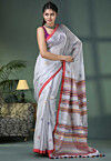 Handloom Cotton Shimmer Saree in Off White