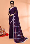 Handloom Jamdani Cotton Saree in Dark Purple